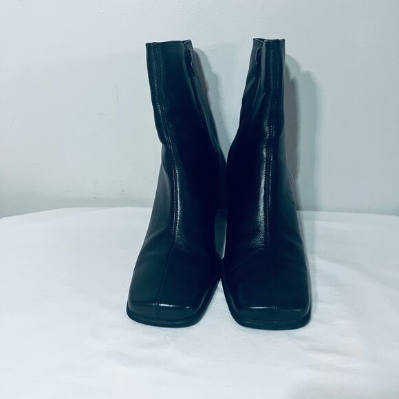 Ipanema Boots VTG 90s Sass Black Leather Ankle Square Toe Zip Office Chunky 7.5M - Picture 3 of 8